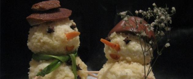 Новогодний салат «Снеговик» с крабовыми палочками. Рецепт: Новогодняя закуска 